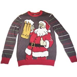 Ugly Christmas Sweater Santa Beer Mug Mens XL Holiday Party Knit Novelty Sweater